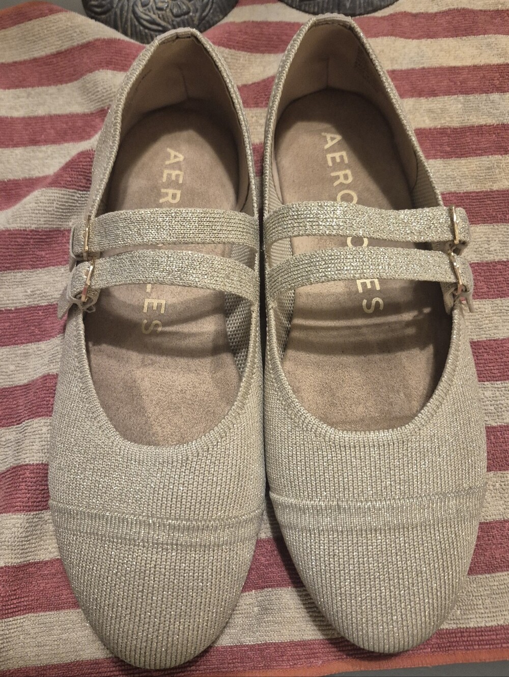 Aerosoles Sparkle Mary Jane Flats in Gold, Worn Once, Indoors, Very Comfortable!